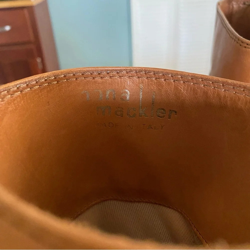 Hana Mackler Cognac 100% Genuine Leather Ankle Boots 8 AA Narrow VTG 80s 4” Heel - Picture 10 of 13
